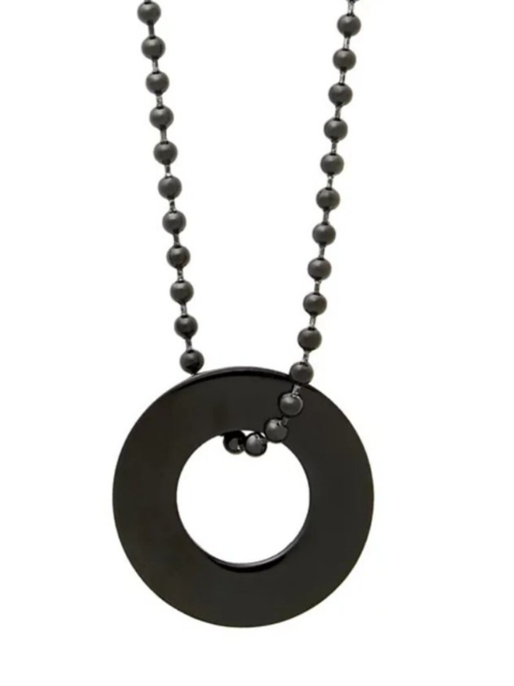 Men's Black Plated Stainless Steel Circle Pendant Necklace - Black